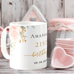 Mug Fleurs d'or rose d'anniversaire eucalyptus nom