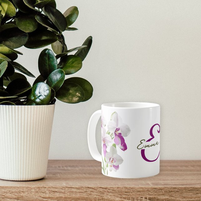 Mug Fleurs d'orchidées blanches délicates personnalisa (Créateur téléchargé)