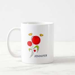 Mug Fleurs du Coeur Rouge mignonnes et papillons jaune