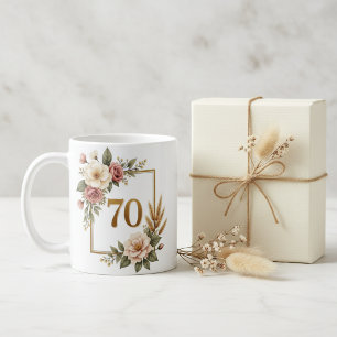 Mug Fleurs Élégantes 70e Anniversaire Nom et Date Pers
