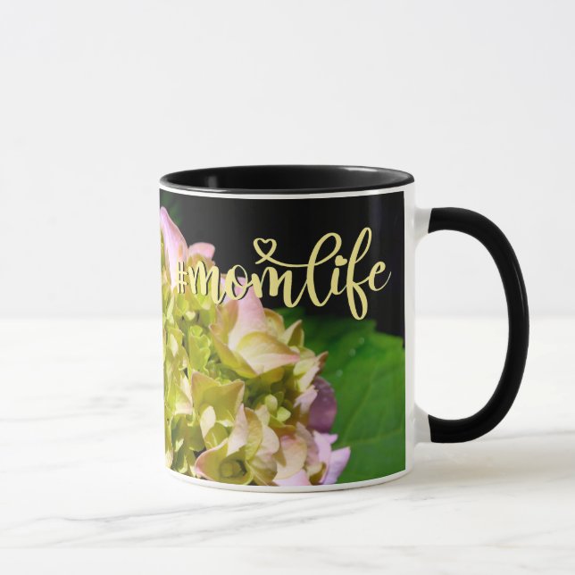 Mug Fleurs élégantes d'hortensia vert jaune rose (Droite)