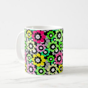 Mug Fleurs en papier découpé multicolores sur fond noi