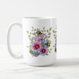 Mug Fleurs et abeilles, Art botanique à main levée