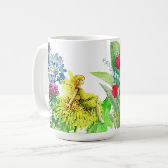 Mug Fleurs et pissenlit Peinture à l'aquarelle de fée (Devant gauche)