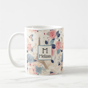 Mug Fleurs et Tour Eiffel Paris Motif Monogramme