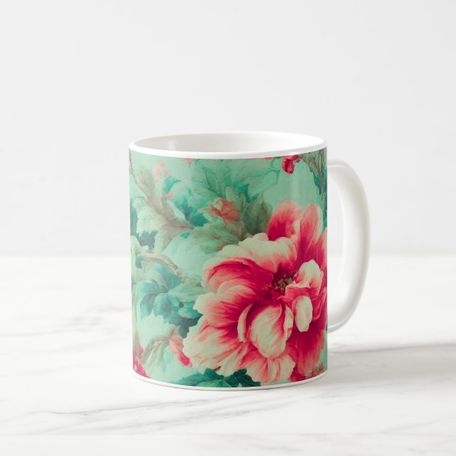 Mug Fleurs Exquises Extraordinaires, Feuilles. Peintur (Devant droit)