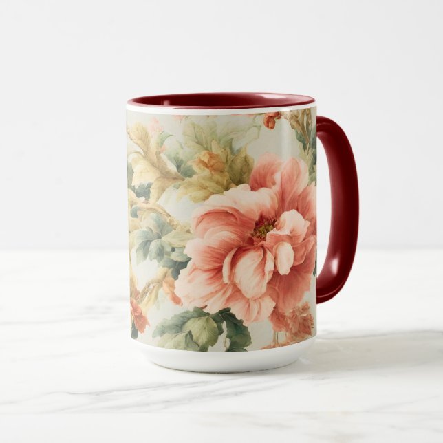 Mug Fleurs Exquises Extraordinaires, Feuilles. Peintur (Devant droit)