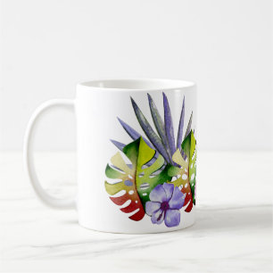 Mug Fleurs Feuilles tropicales Hawaii Aquarelle coloré