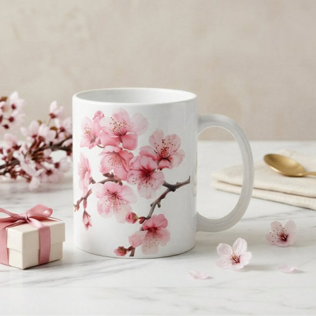 Mug Fleurs florales de cerisier rose blanc (Créateur téléchargé)