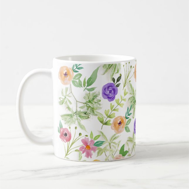 Mug Fleurs florales rose violet jaune (Gauche)