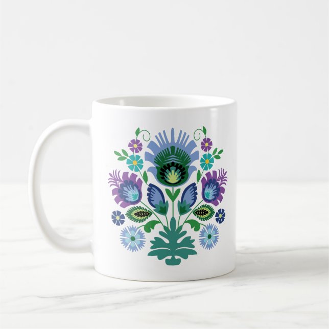 Mug Fleurs folkloriques polonaises bleu clair (Gauche)