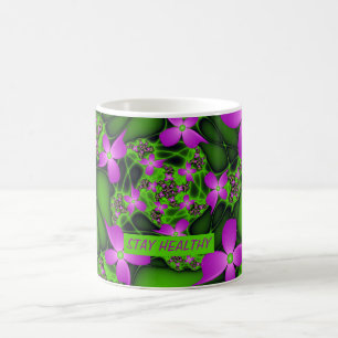 Mug Fleurs fractales Abstraites de néon rose vert