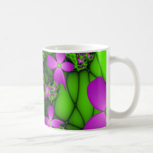 Mug Fleurs fractales abstraites modernes néon rose ver