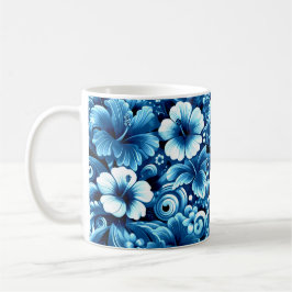 Mug Fleurs hawaïennes tropicales Hibiscus Motif bleu