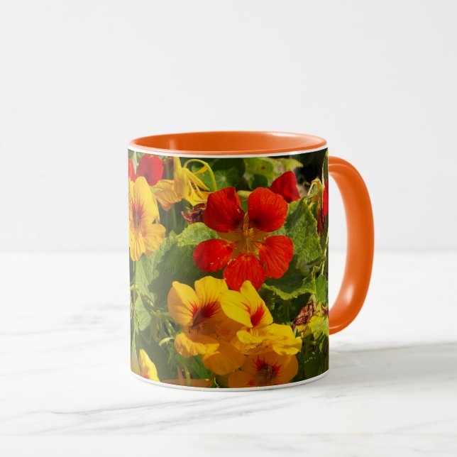 Mug fleurs jaune orangé, nasturtiums, fleurs, jardin (Devant droit)