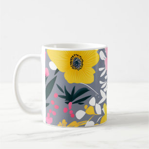 Mug Fleurs Jaunes Et Roses Vibrantes Sur Gris