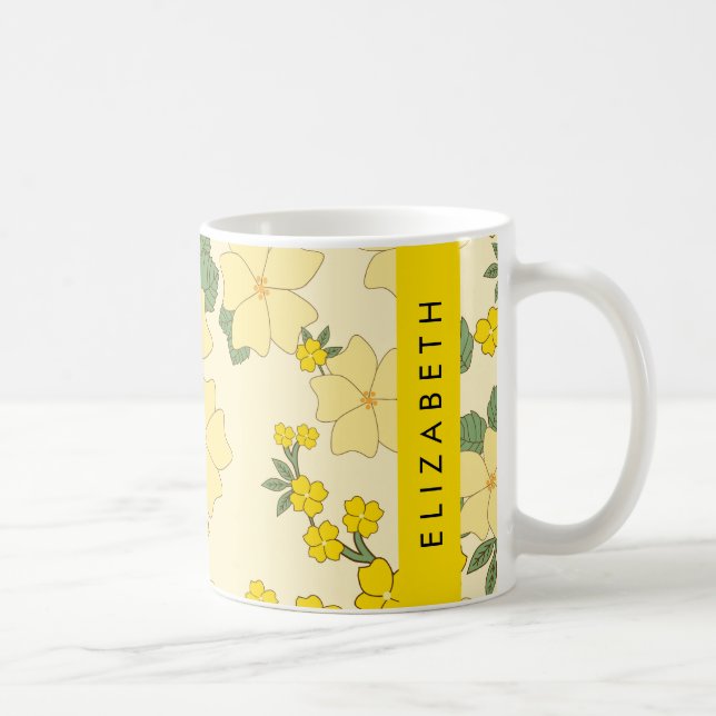 Mug Fleurs Jaunes, Motif De Fleurs, Votre Nom (Droite)
