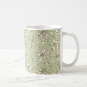 Mug Fleurs jetées sur vert olive - motif sans soudure.
