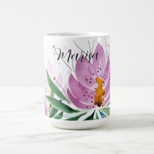 Mug Fleurs Lotus Fleur Fleur Lilac Violet Aquarelle