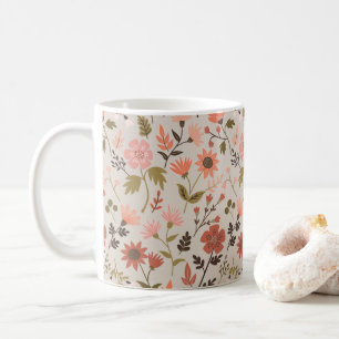 Mug Fleurs modernes Feuille rose or floral