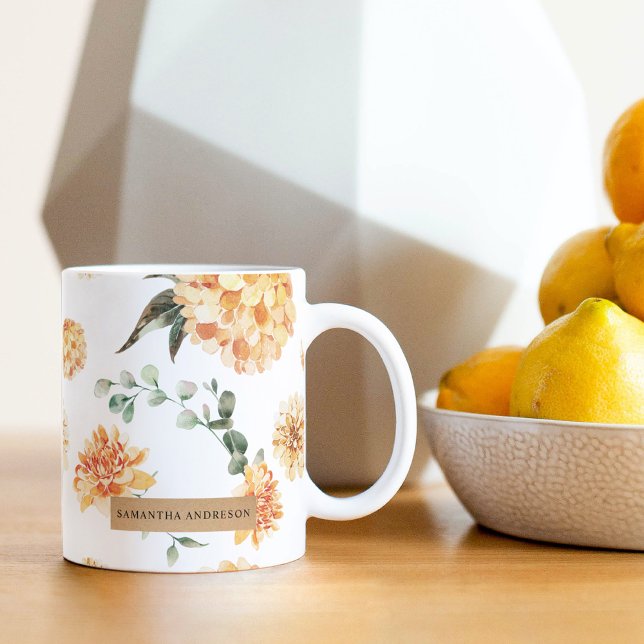 Mug Fleurs modernes Jaune & Kraft Cadeau personnalisé (Créateur téléchargé)