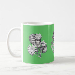 Mug Fleurs monochromes sur arrière - plan vert
