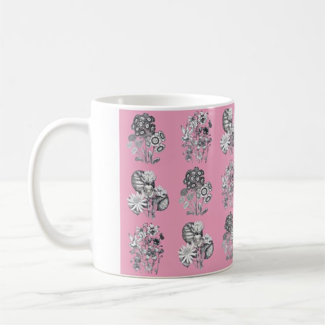 Mug Fleurs monochromes sur fond rose (Gauche)