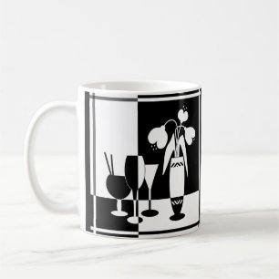 Mug Fleurs noires et blanches abstraites vase verre à