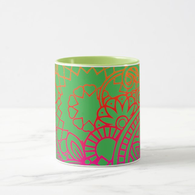 Mug Fleurs orange violet et fond vert clair  (Centre)