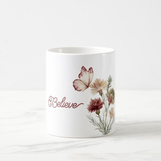 Mug Fleurs papillon blanc Bourgogne rouge (Centre)