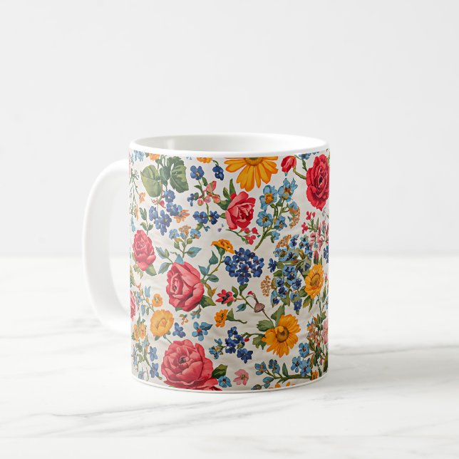 Mug Fleurs partout, design coloré, (Devant gauche)