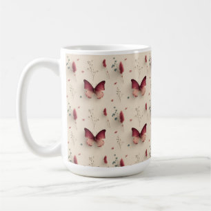 Mug Fleurs printanières vintage & papillon rose tendre