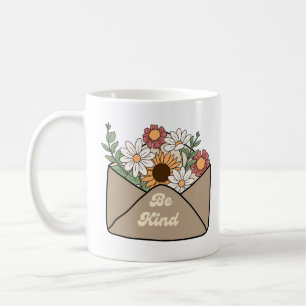 Mug Fleurs rétro avec un message positif sois gentil