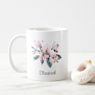 Mug Fleurs rose et gris Aquarelle classique