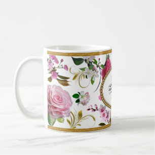 Mug Fleurs rose monogramme