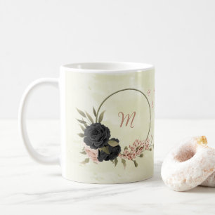 Mug fleurs roses blush noir 