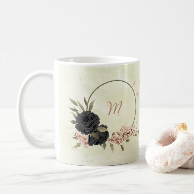 Mug fleurs roses blush noir  (Avec donut)