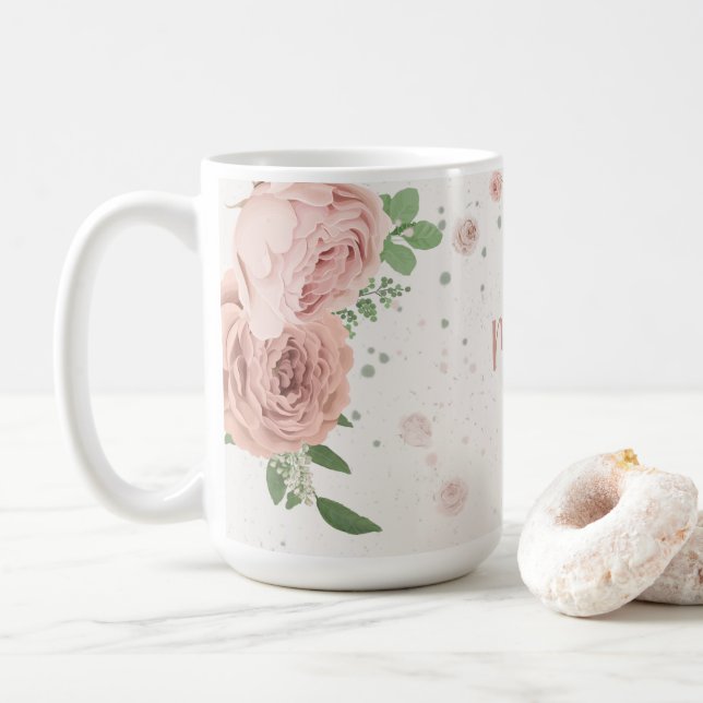 Mug fleurs roses carmin verdure botanique (Avec donut)