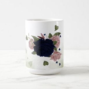 Mug fleurs roses et bleu marine verdure