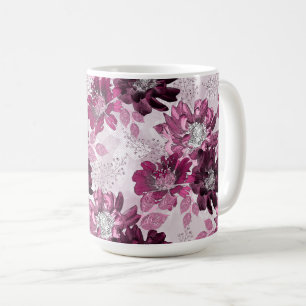 Mug Fleurs roses et bordeaux sur rose poussiéreux