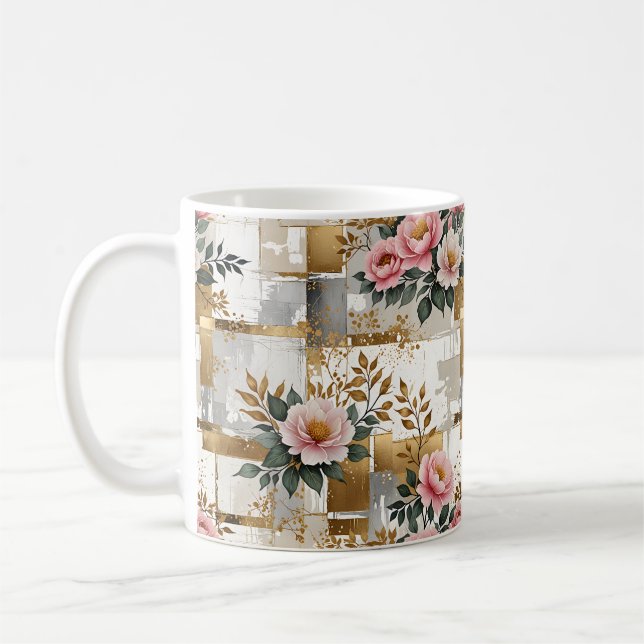 Mug Fleurs roses et Carrés (Gauche)