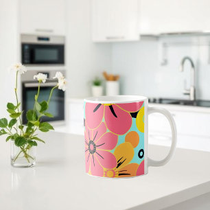 Mug Fleurs roses et jaunes sur Sky Blue- Dopamine