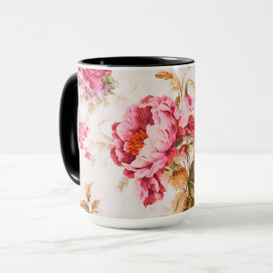 Mug Fleurs roses et orange exquises. Shabby Chic