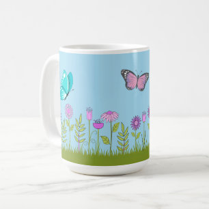 Mug Fleurs roses et papillon imprimés partout