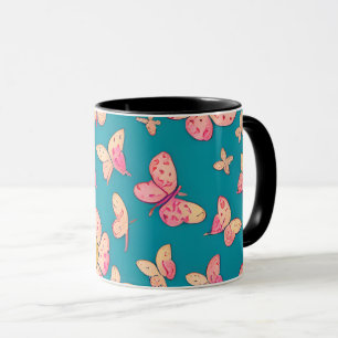 Mug Fleurs roses et papillons Motif Arrière - plan