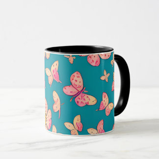 Mug Fleurs roses et papillons Motif Arrière - plan