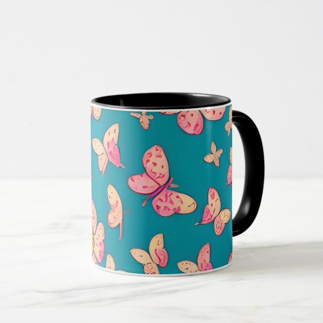 Mug Fleurs roses et papillons Motif Arrière - plan (Devant droit)