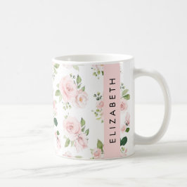 Mug Fleurs roses, Roses, Fleurs Aquarelles, Votre Nom