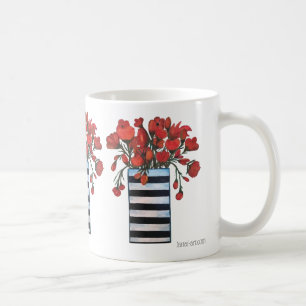 Mug Fleurs rouges avec des beaux-arts rayés de vase