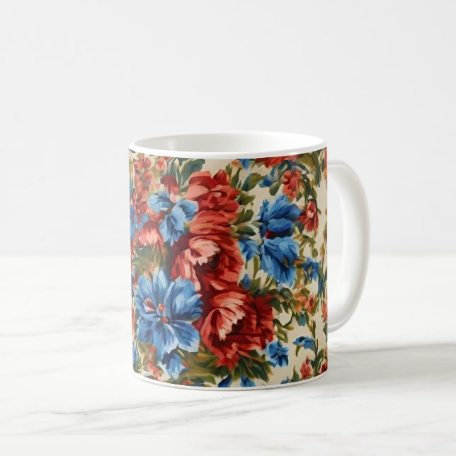 Mug Fleurs rouges et bleues italiennes avec Feuilles l (Devant droit)